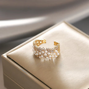 Anel Feminino Ajustável Perolado 18K
