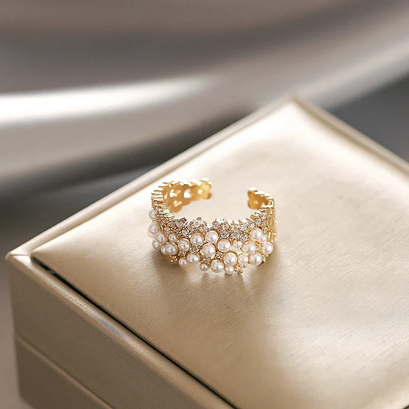 Anel Feminino Ajustável Perolado 18K