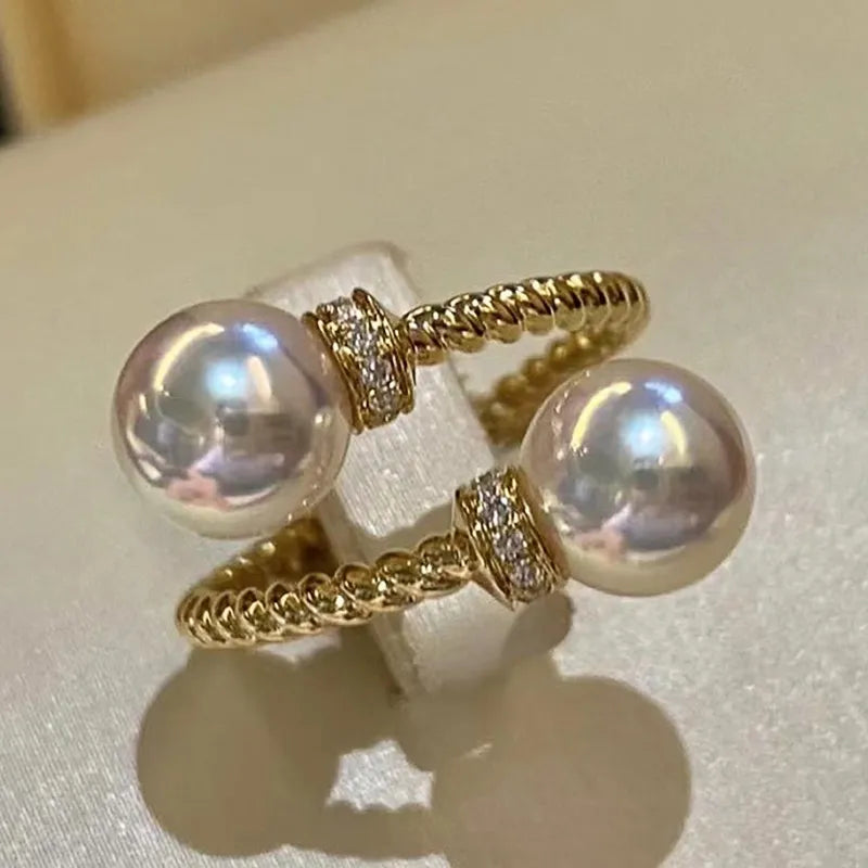 Anel Feminino Ajustável Perolado com Zircônia