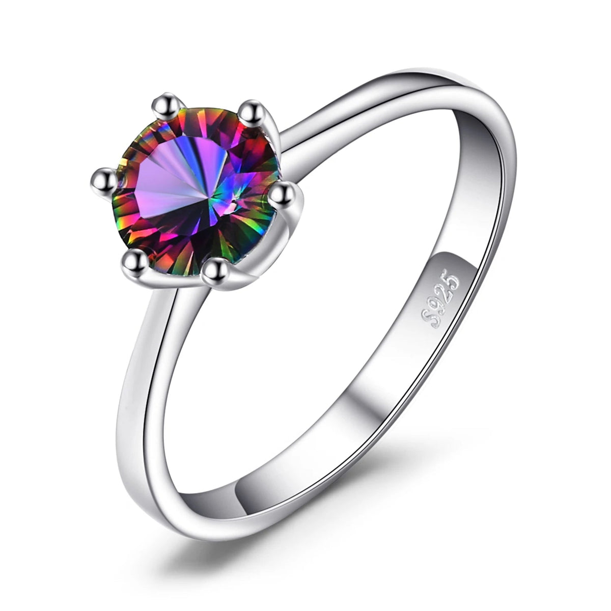 Anel de Prata Feminino Quartzo Místico Arco-Íris 925