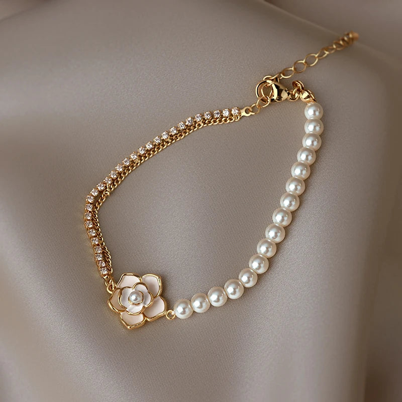 Pulseira de Ouro Feminina Perolada
