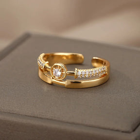 Anel Feminino Ajustável Cravejado com Zircônia