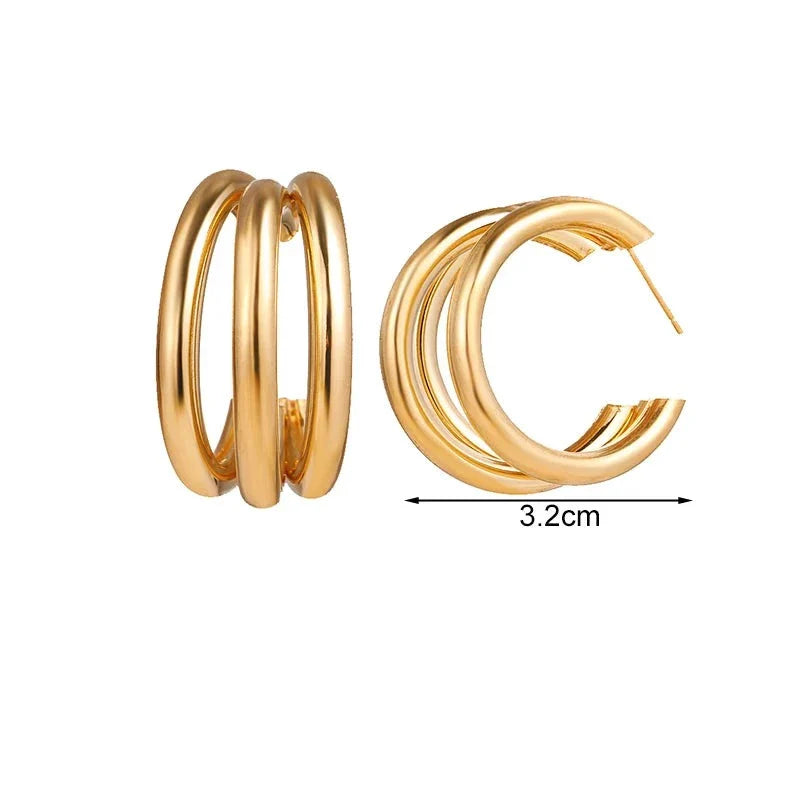 Brinco Feminino Argola Tripla Ouro 18K