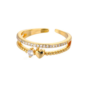 Anel Feminino Ajustável Coração Cravejado de Zircônia