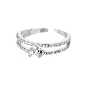 Anel Feminino Ajustável Coração Cravejado de Zircônia