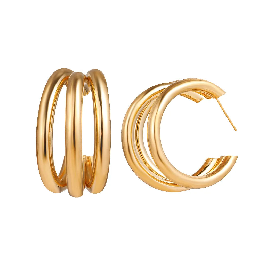 Brinco Feminino Argola Tripla Ouro 18K