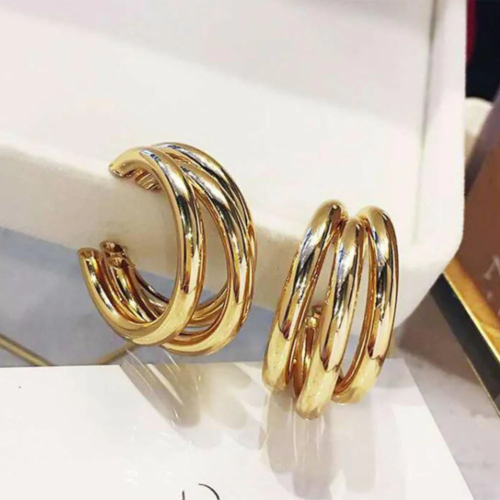 Brinco Feminino Argola Tripla Ouro 18K