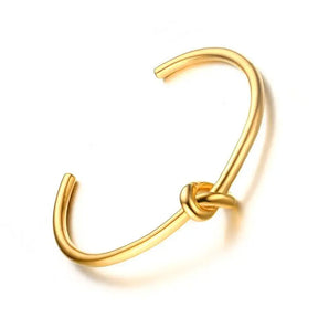 Pulseira de punho de nó estilo candido para mulheres, pulseiras elegantes de aço inoxidável cor dourada, joias de festa das irmãs bff