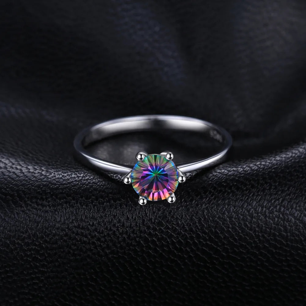 Anel de Prata Feminino Quartzo Místico Arco-Íris 925