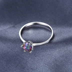 Anel de Prata Feminino Quartzo Místico Arco-Íris 925