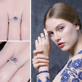 Anel de Prata Feminino Quartzo Místico Arco-Íris 925