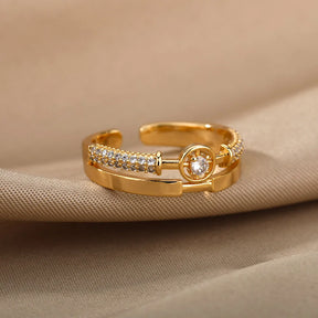 Anel Feminino Ajustável Cravejado com Zircônia