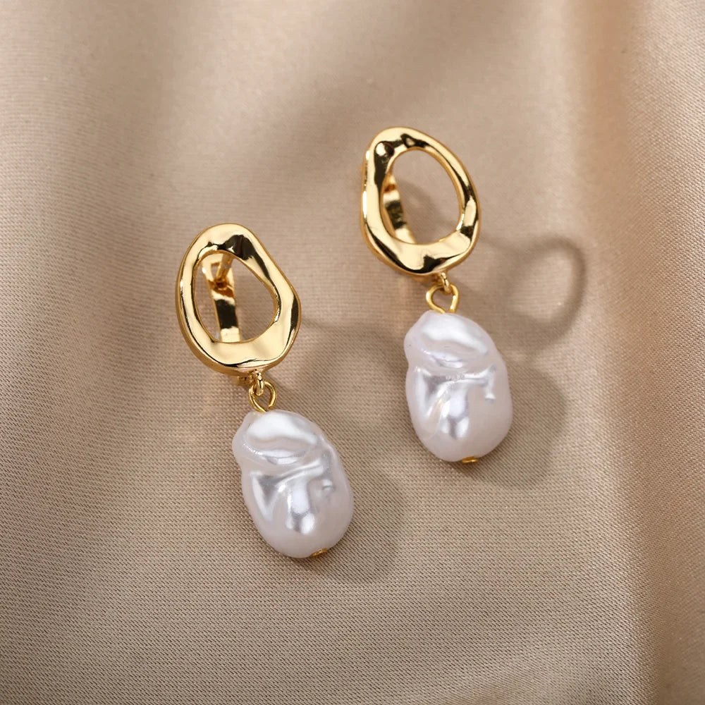 Brinco Feminino Argola Dupla com Pérola 18K