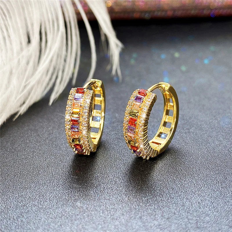 Brinco Feminino Argola Pedras Ouro 18K