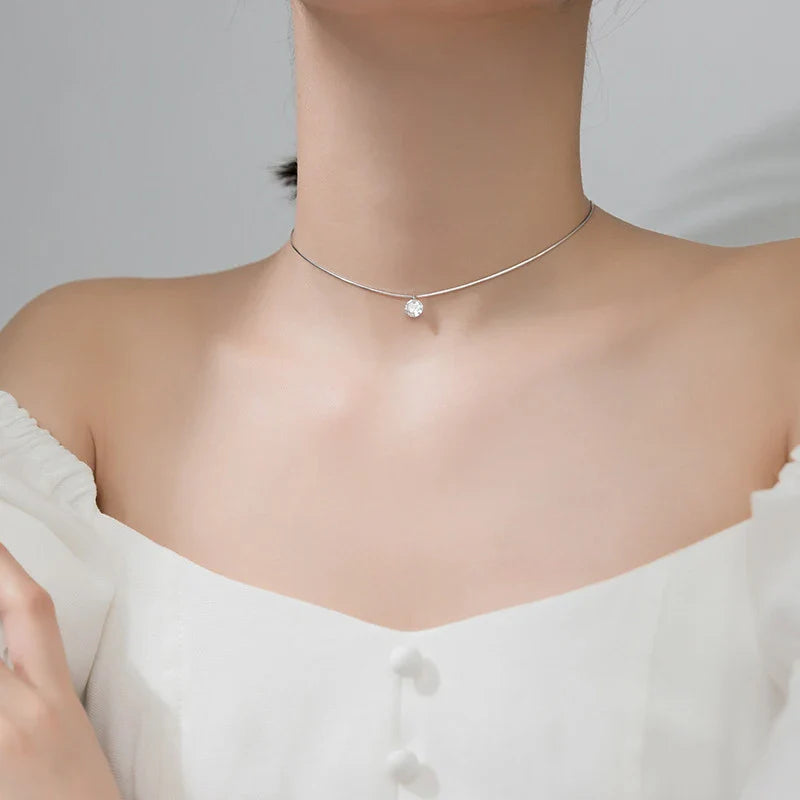 Colares Feminino Delicado Pingente de Zircônia Prata 925