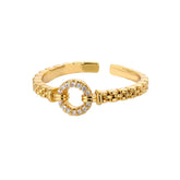 Anel Feminino Ajustável Circular Cravejado com Zircônia