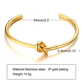 Pulseira de punho de nó estilo candido para mulheres, pulseiras elegantes de aço inoxidável cor dourada, joias de festa das irmãs bff