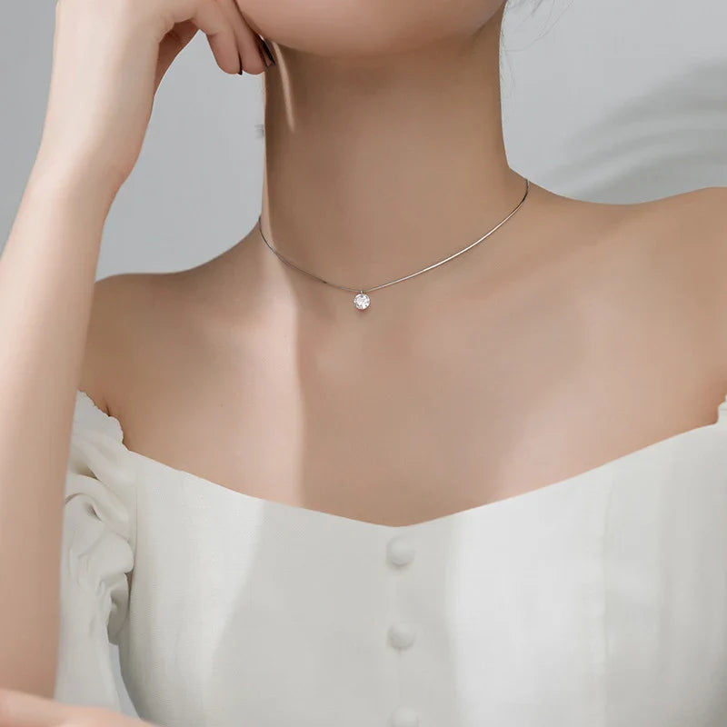 Colares Feminino Delicado Pingente de Zircônia Prata 925