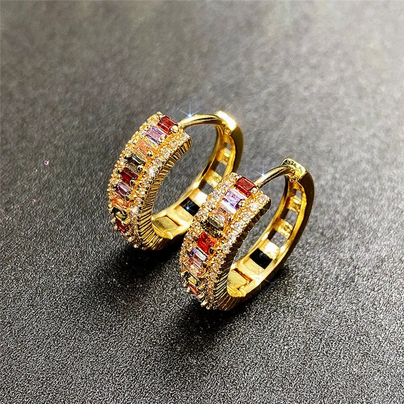 Brinco Feminino Argola Pedras Ouro 18K