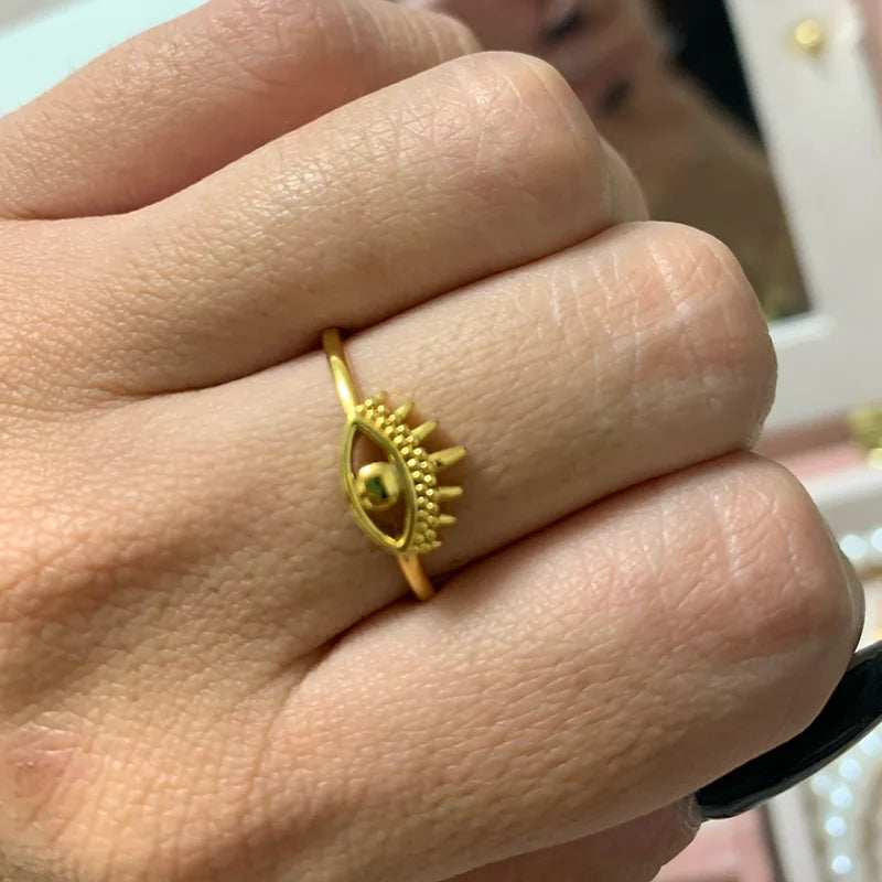 Anel Feminino Dourado Olho Grego