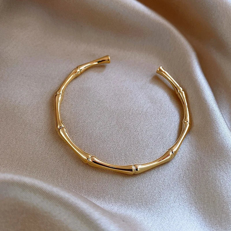 Pulseira de Ouro Feminina Ajustável Bambu 18K