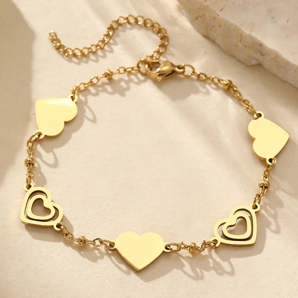 Pulseira de Ouro Feminina Ajustável Coração Delicado