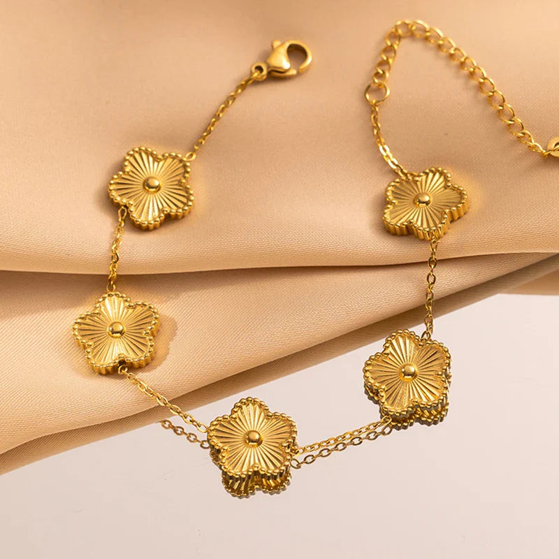 Pulseira de Ouro Feminina Ajustável Flores