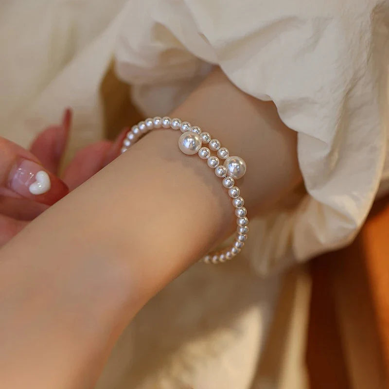 Pulseira de Ouro Feminina Ajustável Perolas Delicadas