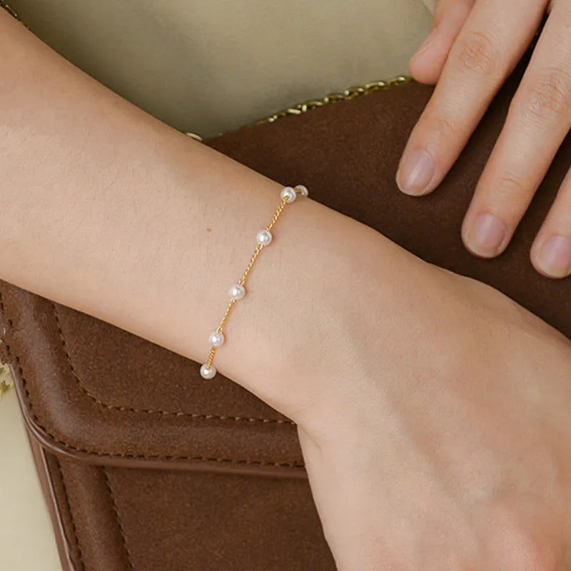 Pulseira de Ouro Feminina Pérolas