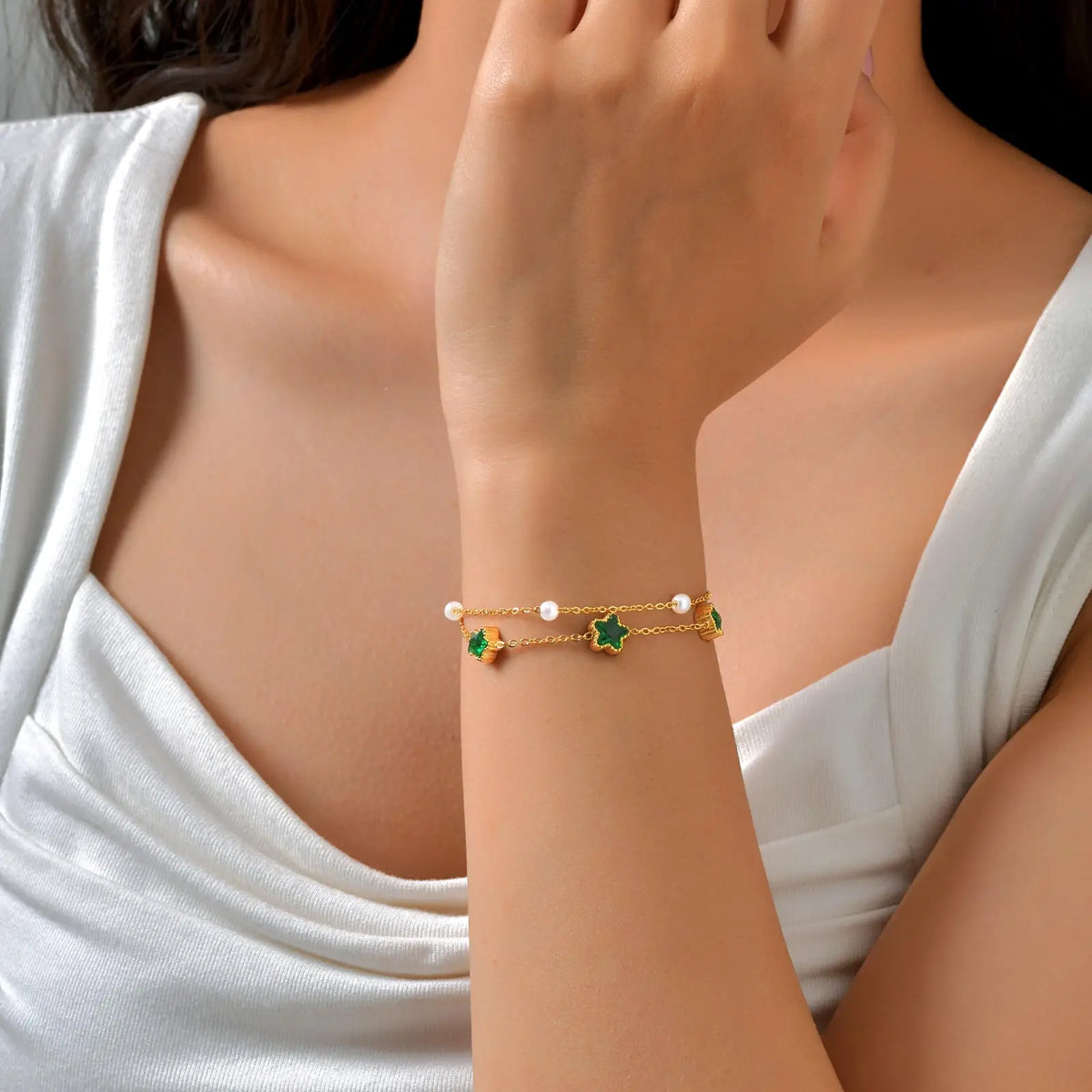 Pulseira luxuosa de zircônia oval em forma de coração para mulheres, pulseiras com pingente de camada dupla de aço inoxidável, presentes de joias da moda