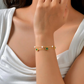 Pulseira luxuosa de zircônia oval em forma de coração para mulheres, pulseiras com pingente de camada dupla de aço inoxidável, presentes de joias da moda