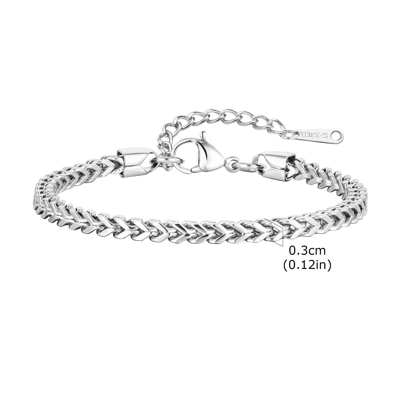 Vnox pulseira quadrada para mulheres meninas pulseira de ligação de corrente de aço inoxidável pulseira clássica joias tendência com corrente extensível de 3cm