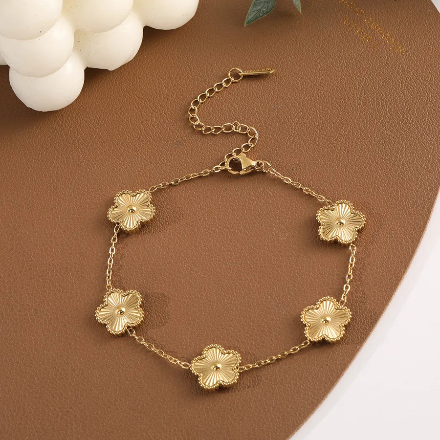 Pulseira de Ouro Feminina Ajustável Flores