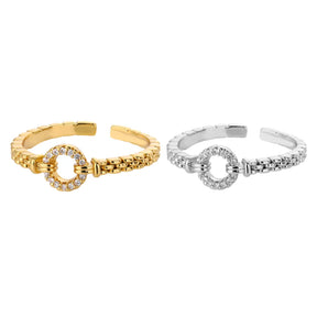 Anel Feminino Ajustável Circular Cravejado com Zircônia