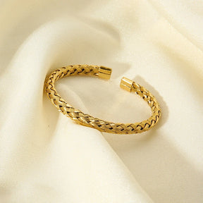 Tendência 16k banhado a ouro corda de aço inoxidável corrente manguito pulseira para mulheres à prova dwaterproof água textura torcida pulseira aberta presente