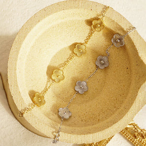 Pulseira de Ouro Feminina Ajustável Flores