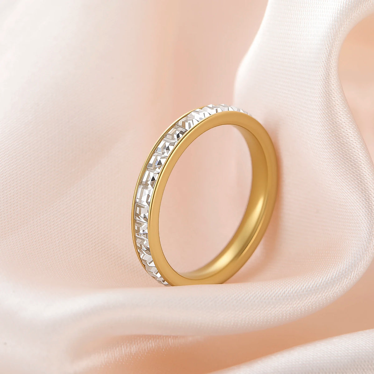 Cooltime luxo aço inoxidável declaração zircão cúbico anéis para homens mulheres romântico noivado festa de casamento jóias