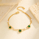Pulseira luxuosa de zircônia oval em forma de coração para mulheres, pulseiras com pingente de camada dupla de aço inoxidável, presentes de joias da moda
