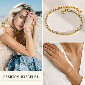 Tornozeleiras de corrente de tênis da moda Bling 3mm para mulheres, cor dourada de aço inoxidável elo ajustável praia férias joias para pés