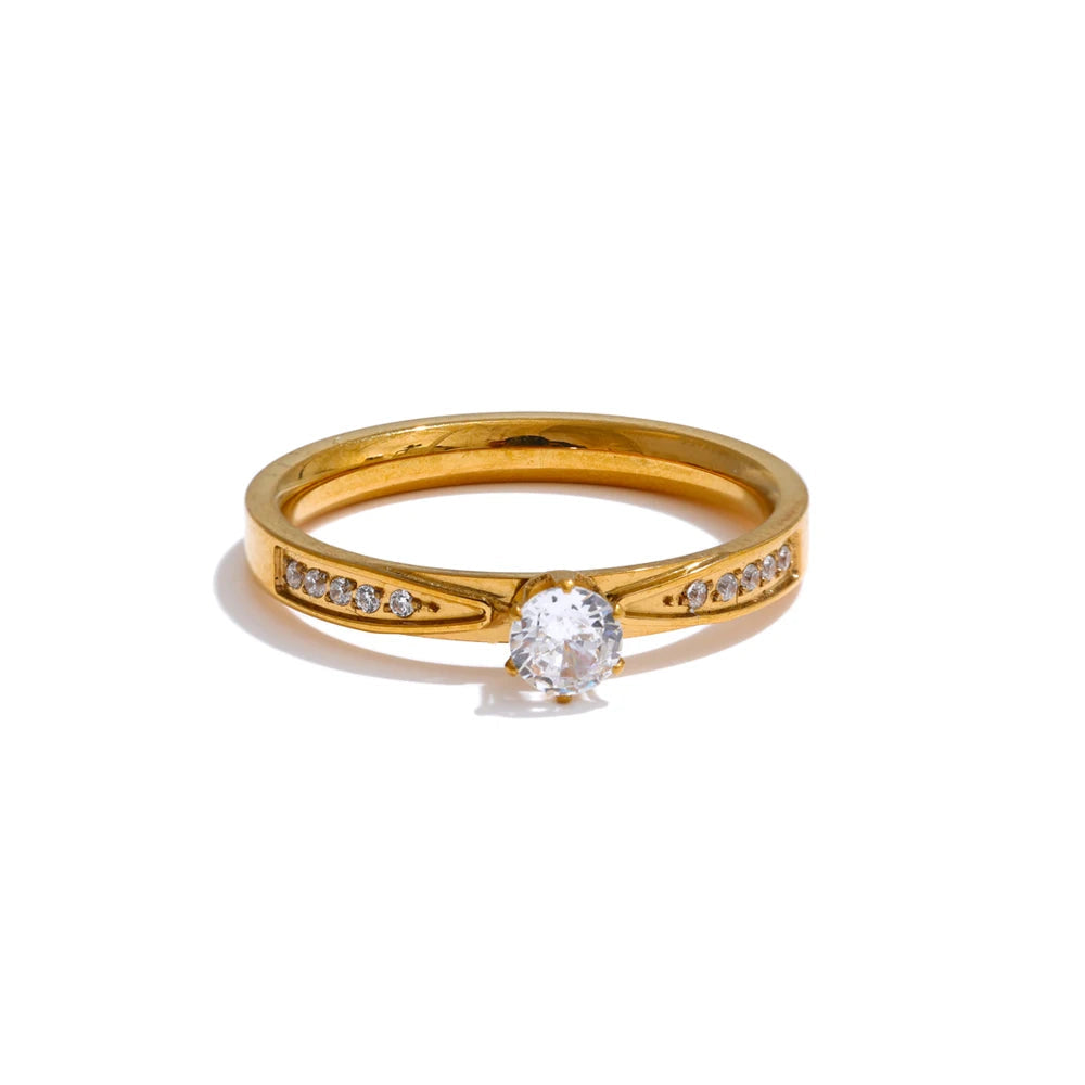 Yhpup 6789 #   Moda de aço inoxidável bling zircônia cúbica cnc estilo casamento chique anel 18k cor ouro banhado dedo jóias presente