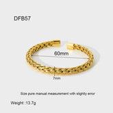 Tendência 16k banhado a ouro corda de aço inoxidável corrente manguito pulseira para mulheres à prova dwaterproof água textura torcida pulseira aberta presente