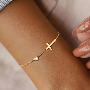 Feminino minimalismo corrente fina cruz lua crescente estrela pulseira, aço inoxidável feminino ligação ajustável empilhado em camadas