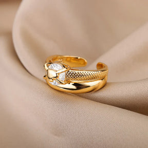 Anel Feminino Ajustável Duplo com Zircônia