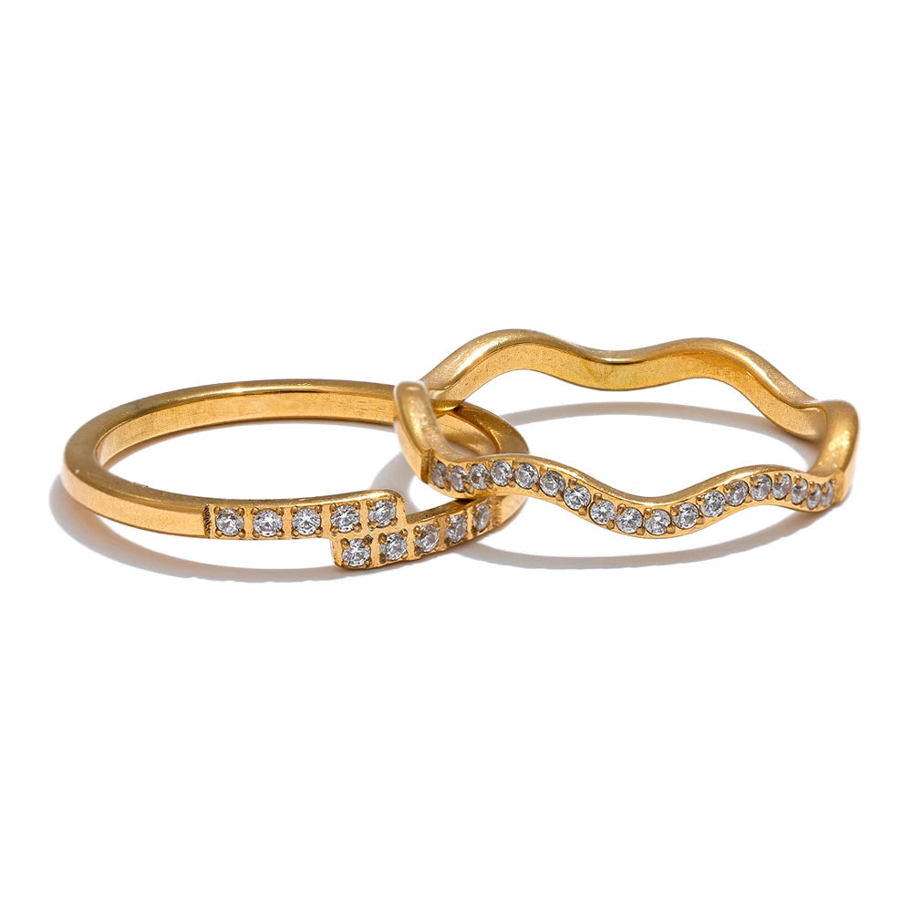 Yhpup fino aço inoxidável zircônia cúbica chique anel dourado 18k pvd banhado à prova de ferrugem delicado zircão joias de dedo para mulheres
