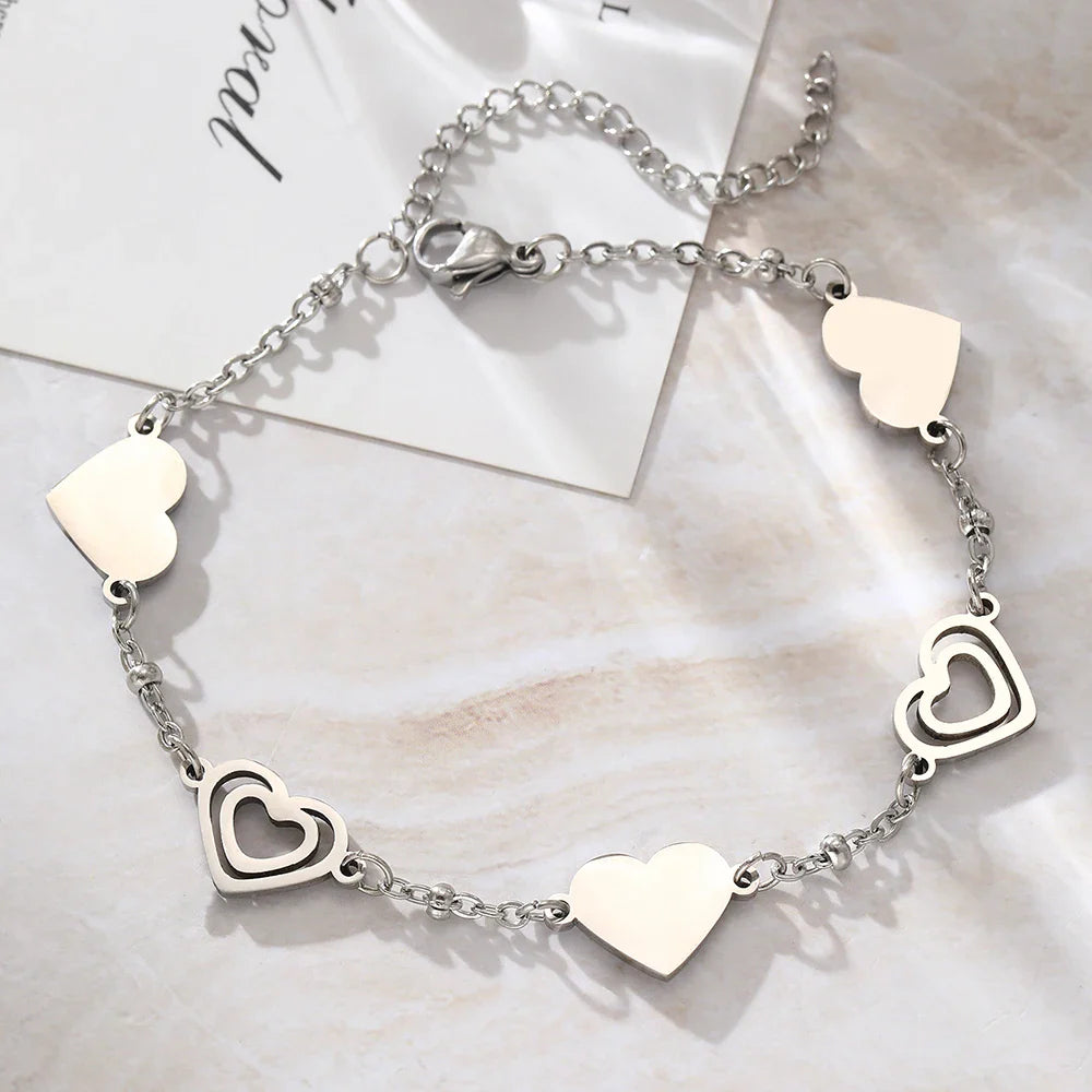 Pulseira de Ouro Feminina Ajustável Coração Delicado