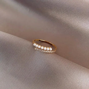 Anel Feminino Ajustável Perola Com Zircônia
