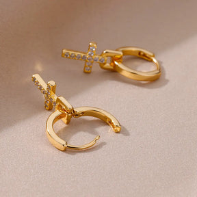 Zircão cruz balançar brincos para mulheres meninas brinco cruz de aço inoxidável 2023 tendência casal casamento jóias estéticas aretes
