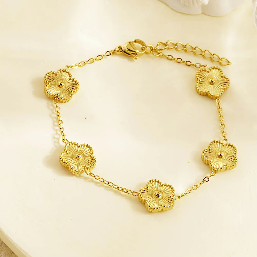 Pulseira de Ouro Feminina Ajustável Flores