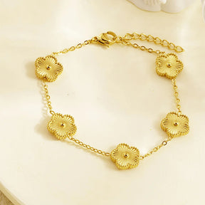 Pulseira de Ouro Feminina Ajustável Flores