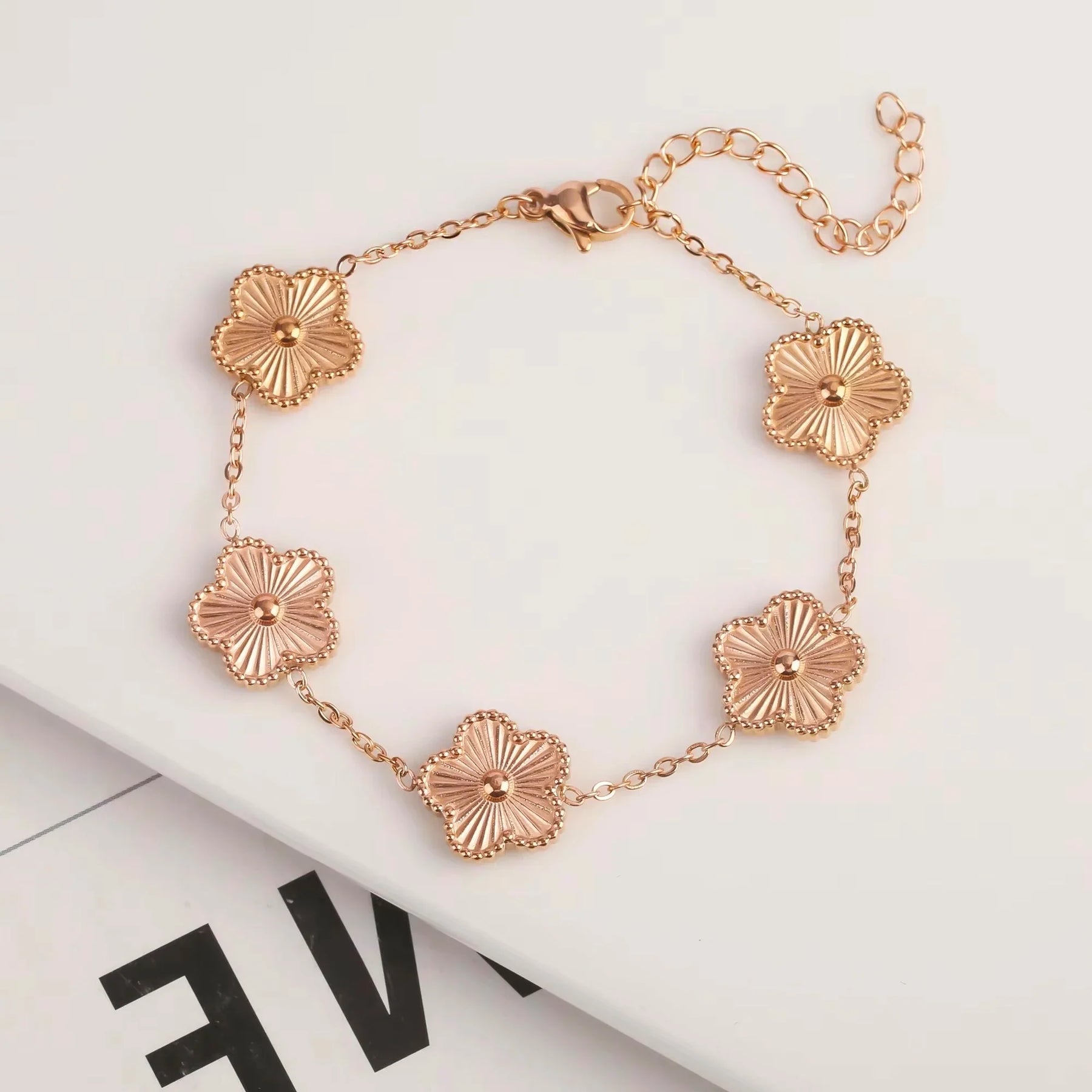Pulseira de Ouro Feminina Ajustável Flores